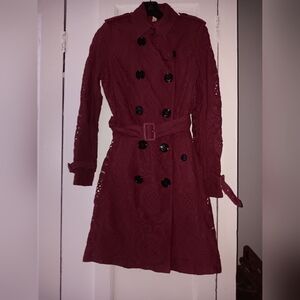 Burberry Brit lace trench coat. Size 2. Burgundy